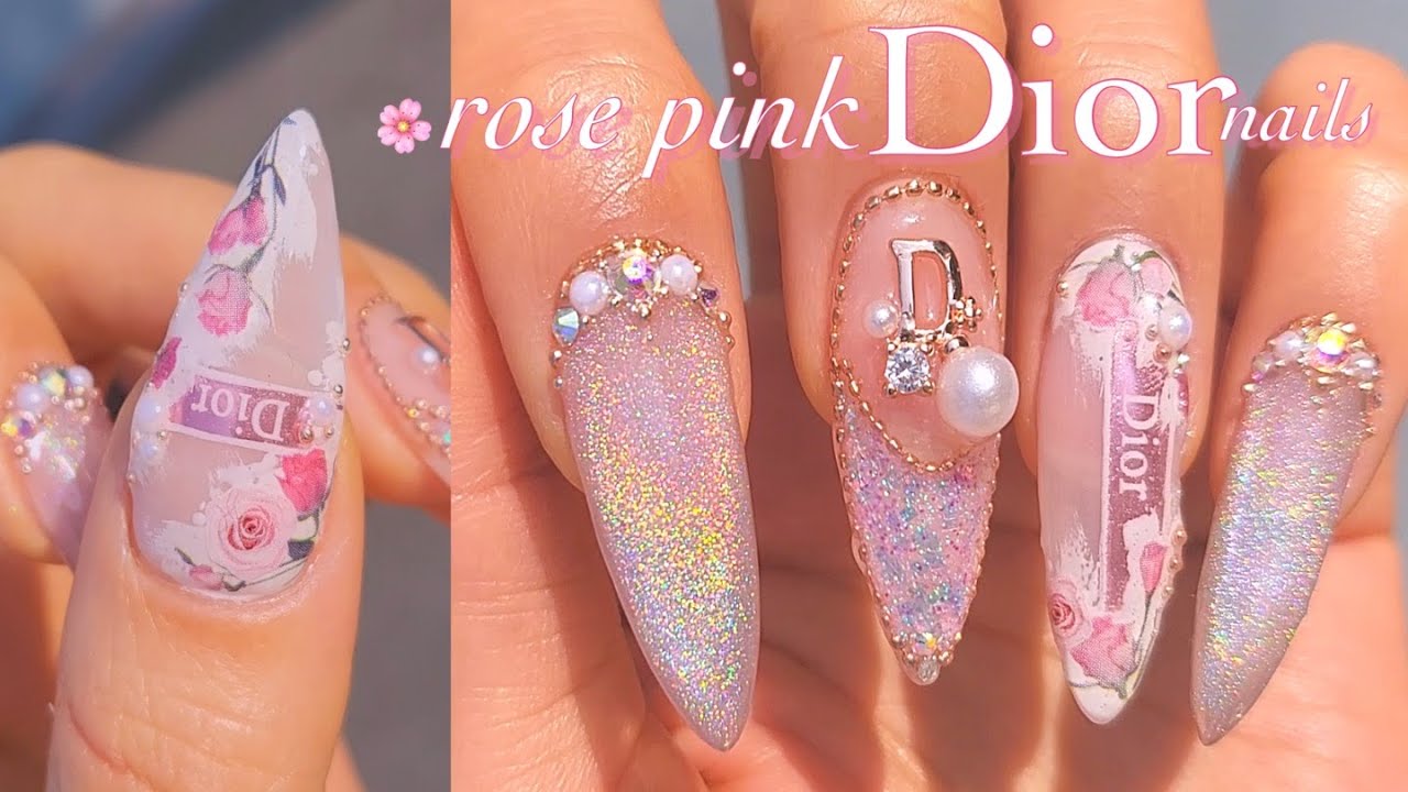 Subtitle/Nail Art)🌷Pink Dior Nail/Ali Rainbow Magnet Gel/Mirror Powder/Gel Extension/Nail asmr