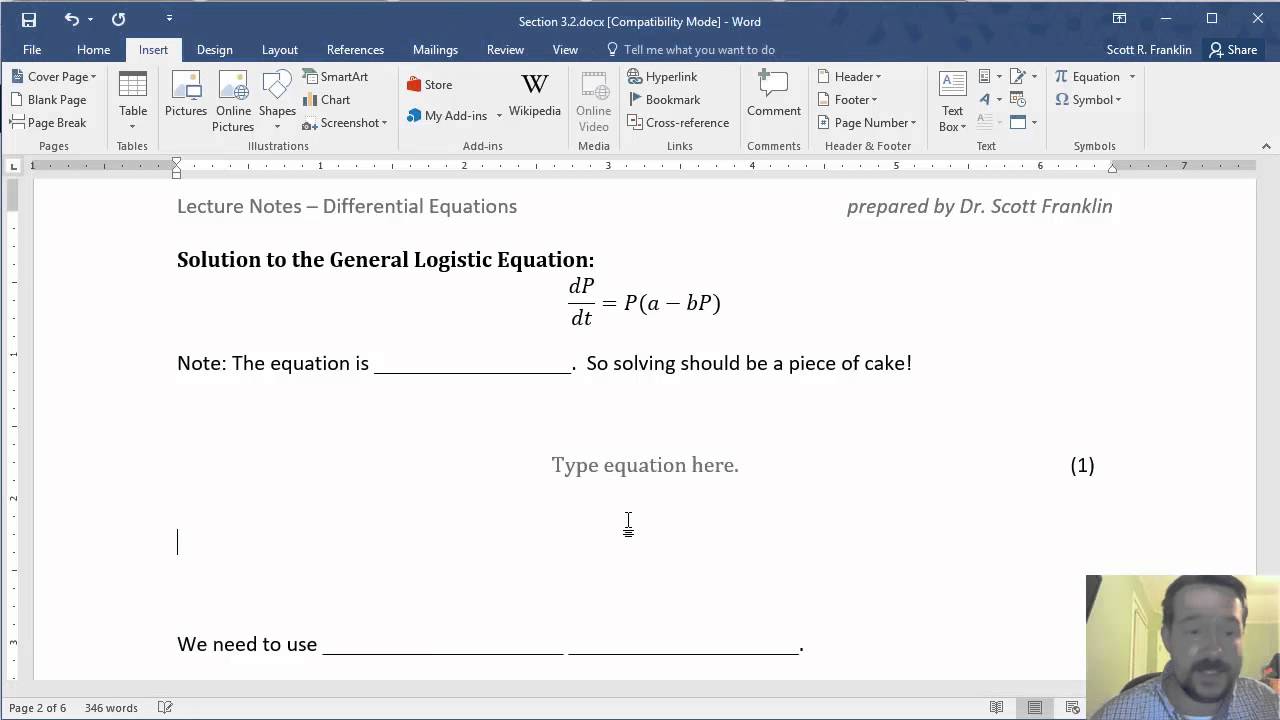 How to Insert Equations Numbers in Word 2016