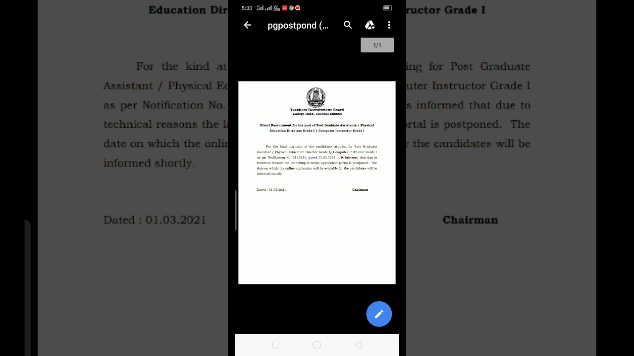 PG Trb exam online application postponed