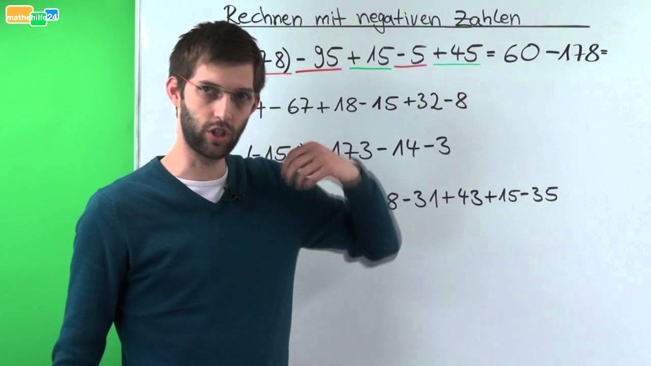 Rechnen mit negativen Zahlen (Ganze Zahlen) - Übung 1