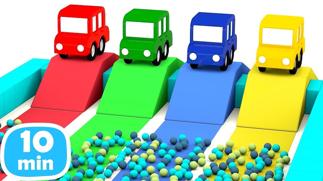 Lasten autot - Paloauto, juna, kaivinkone ja traktori. Lasten piirrettyjä.