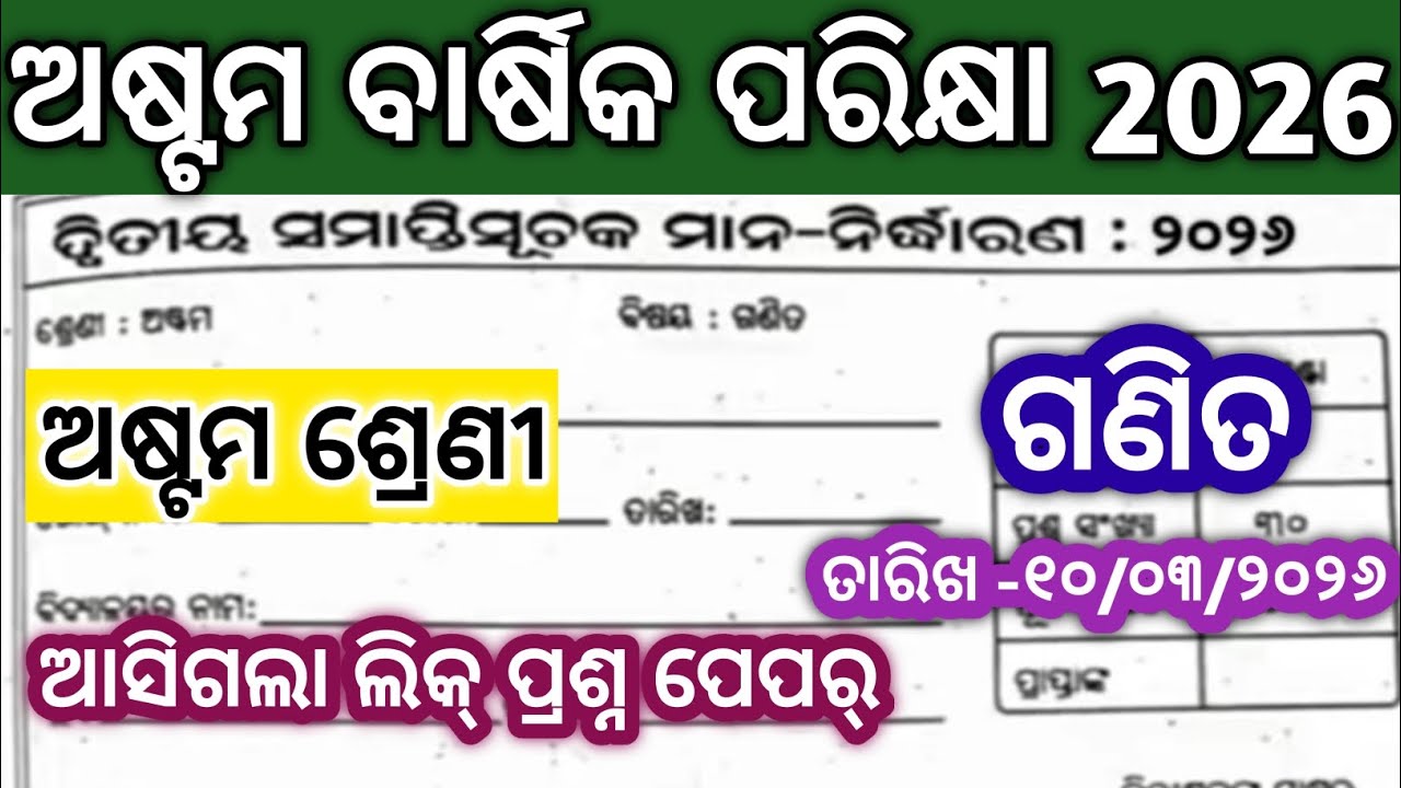 8th class annual exam 2026 math question paper /8th class annual exam math question paper 2026