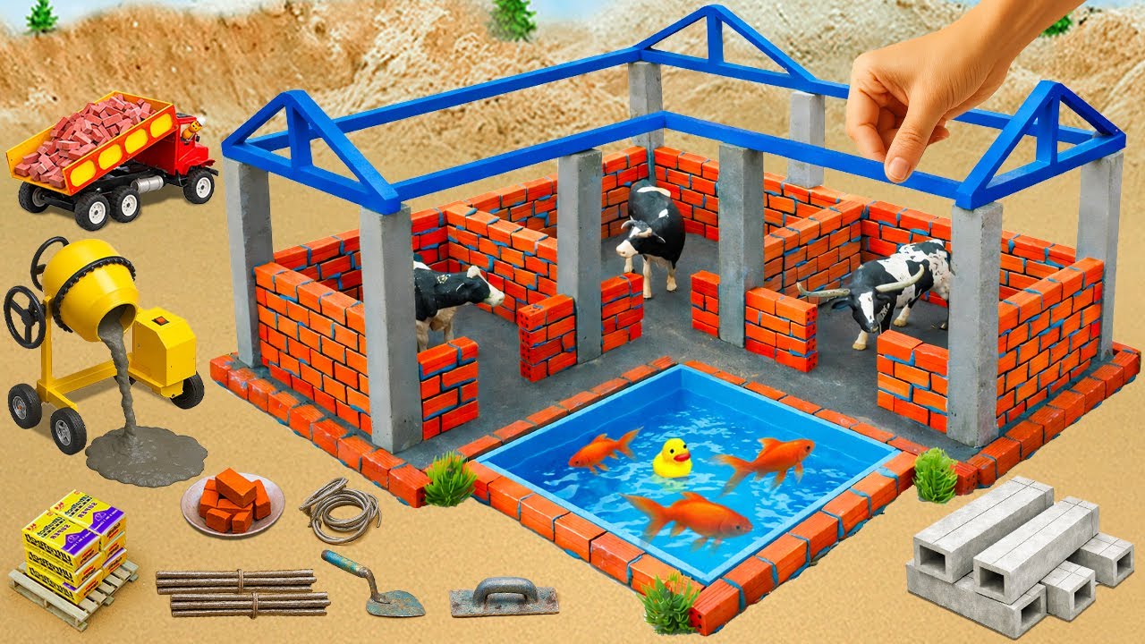Science Project Builds a Mini Brick Cow Shed with Three Strong Sections | DIY Mini Tractor