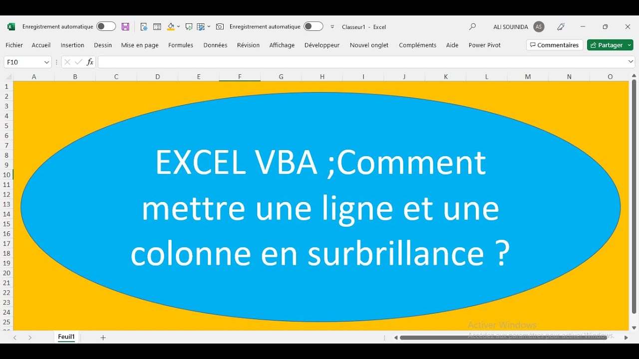 EXCEL VBA ;Comment mettre une ligne et une colonne en surbrillance ?