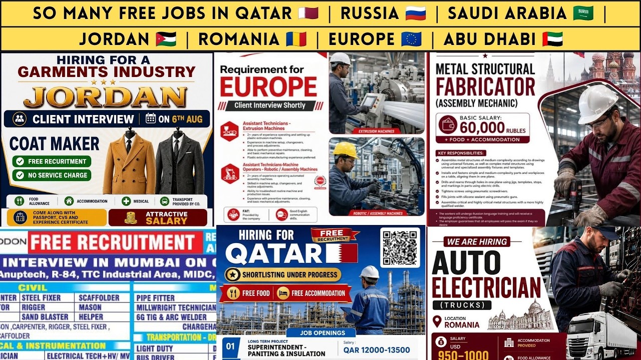 So many free Jobs in Qatar, Russia, Saudi Arabia, Jordan, Romania, Europe, Abu Dhabi