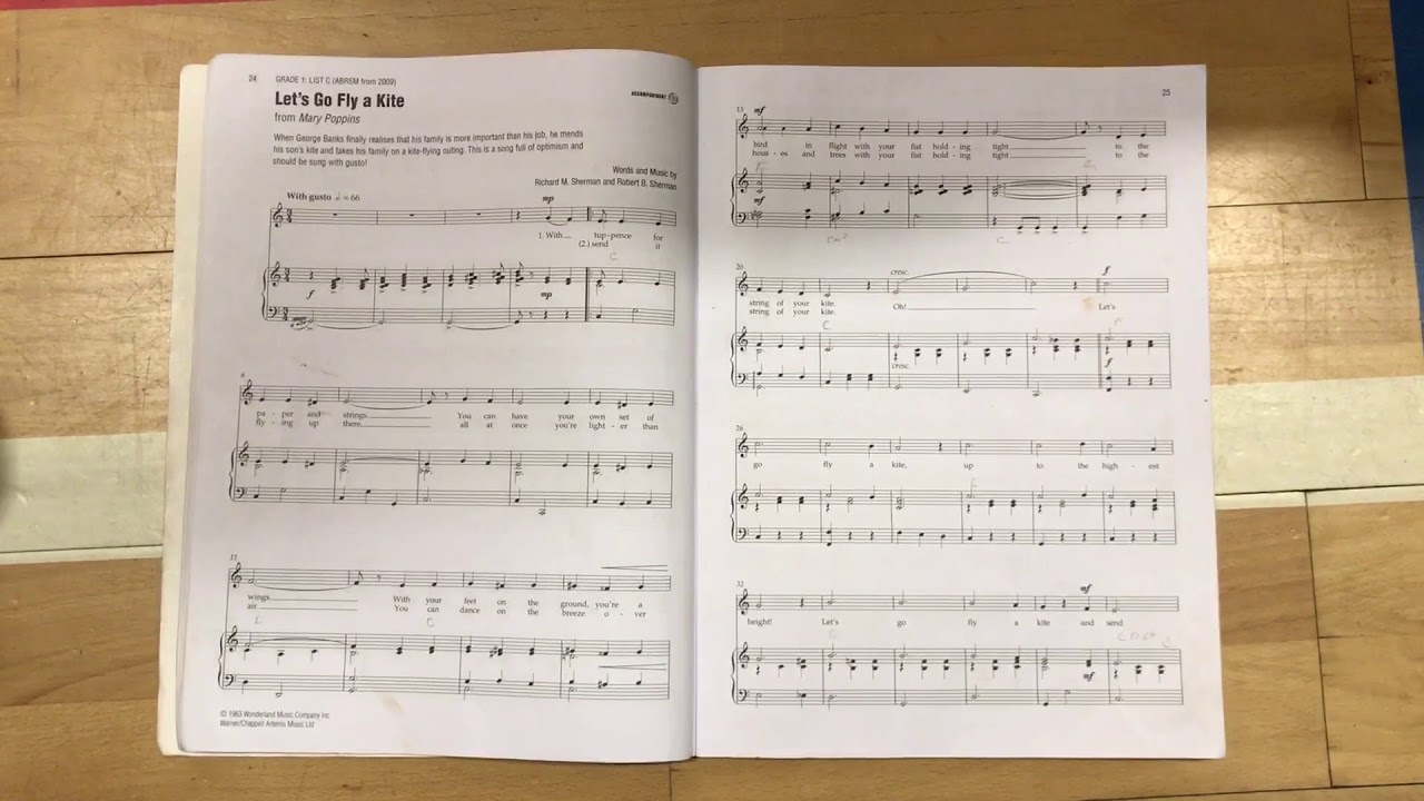 Let’s go fly a kite voice and accompaniment abrsm low voice