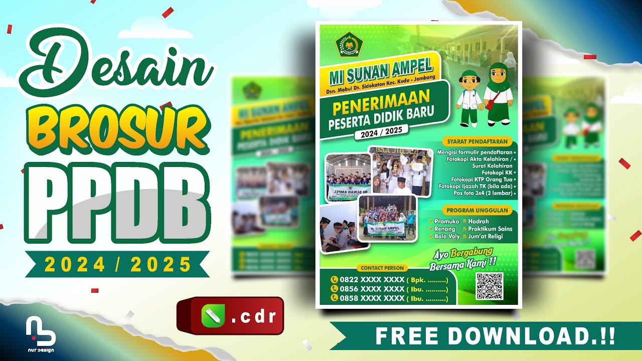 Desain Brosur PPDB Sekolah Tahun 2024 / 2025 - Banner PPDB (FREE CDR) - #nurdesigns