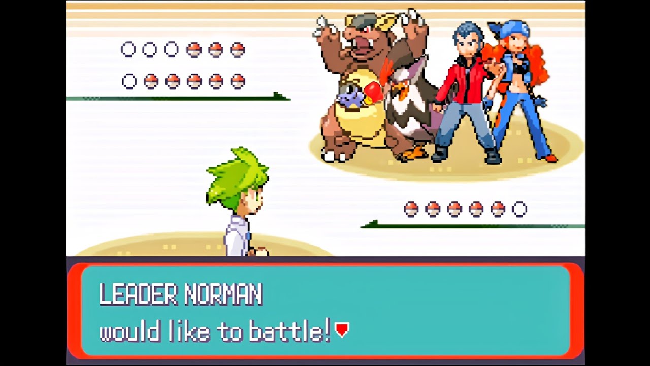 Pokemon Emerald: Wally's Quest - Aqua Admin Shelly & Leader Norman @ Various, (Singles, Hard Mode)