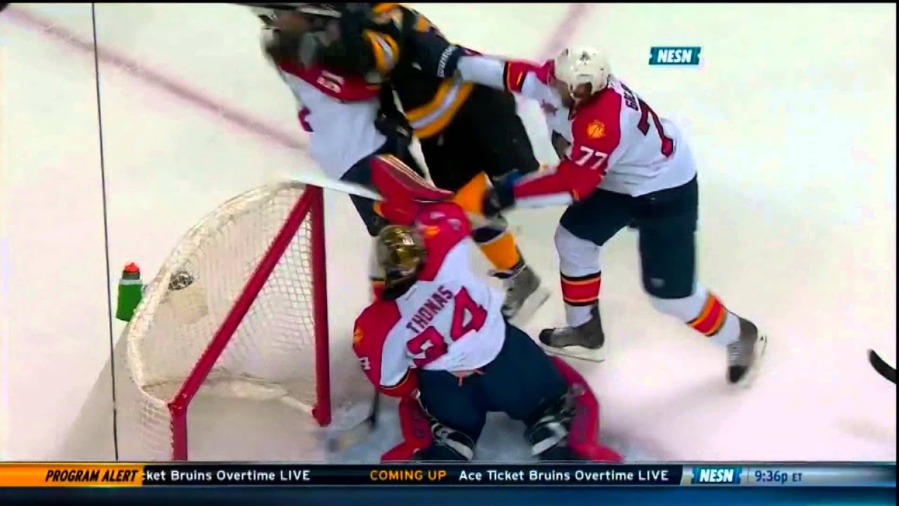Carl Soderberg gets high sticked by Tim Thomas Jan 28 2014 Panthers vs Bruins