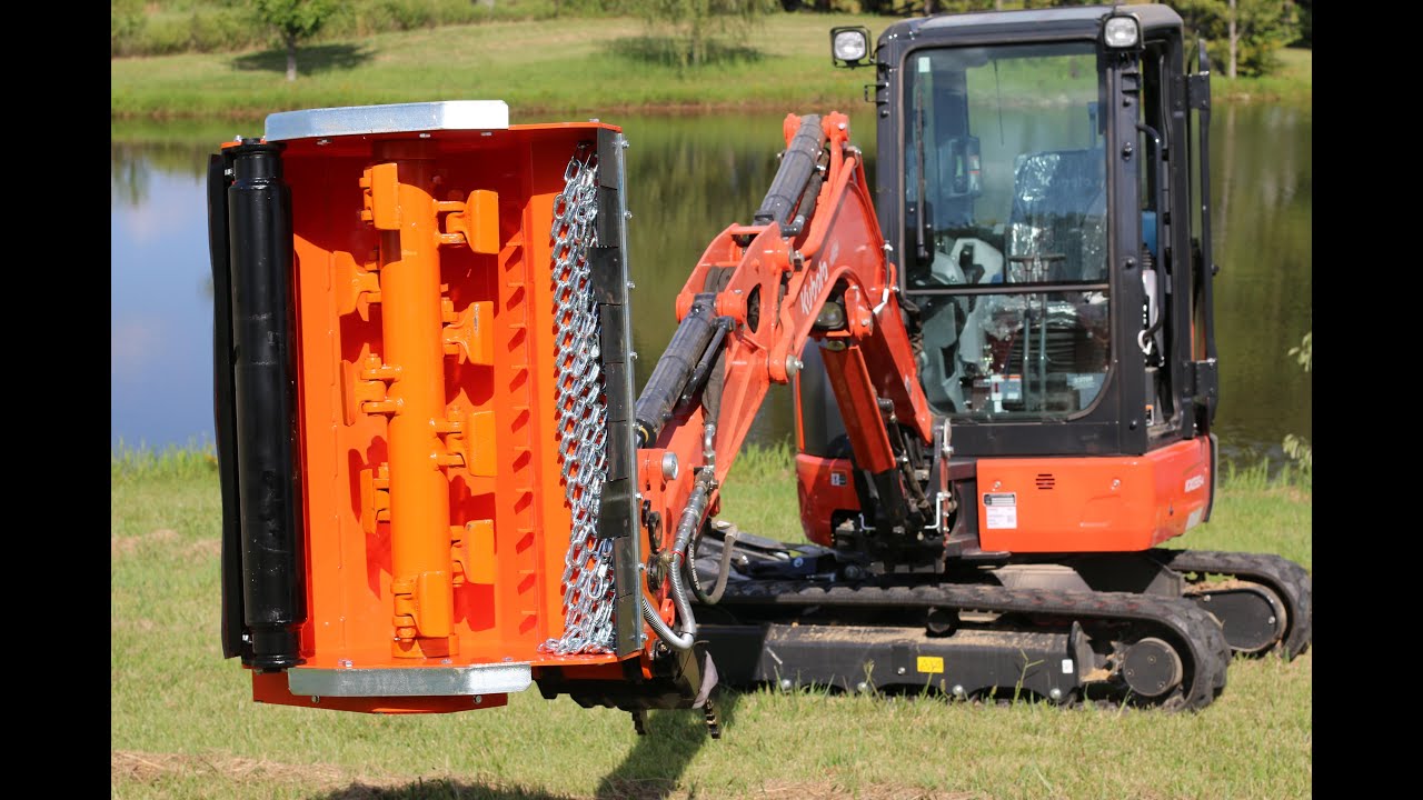 Needham Ag - Setting up a Lipa TLBE-90 Flail Mower On a Kubota KX033-4, or U35-4 Mini Excavator