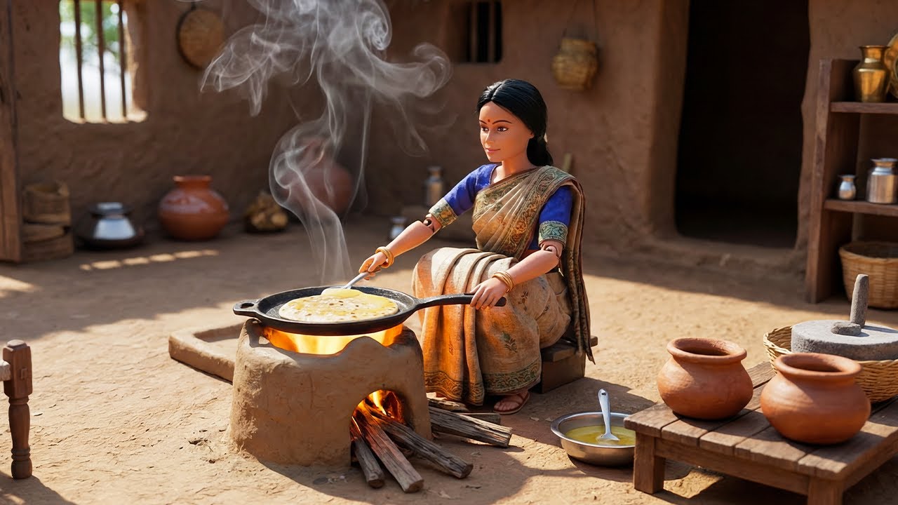 Miniature Doll Aloo Paratha Cooking ASMR | Indian Village Tiny Kitchen Story