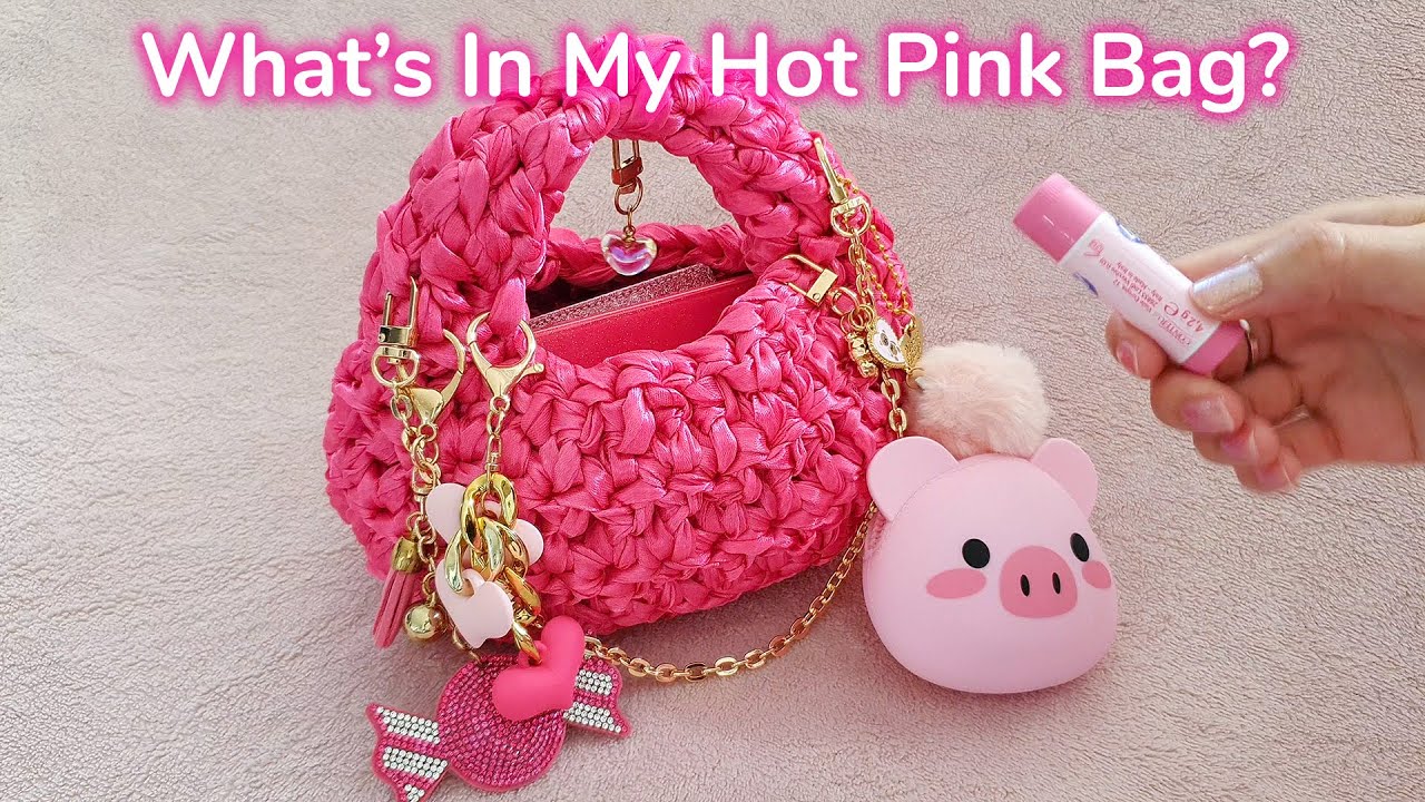 What's in My Bag - Pink Bottega Veneta Inspired Crochet Purse