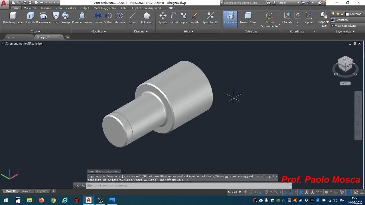 Perno 3D Autocad con comando Rivoluzione - Prof. Paolo Mosca