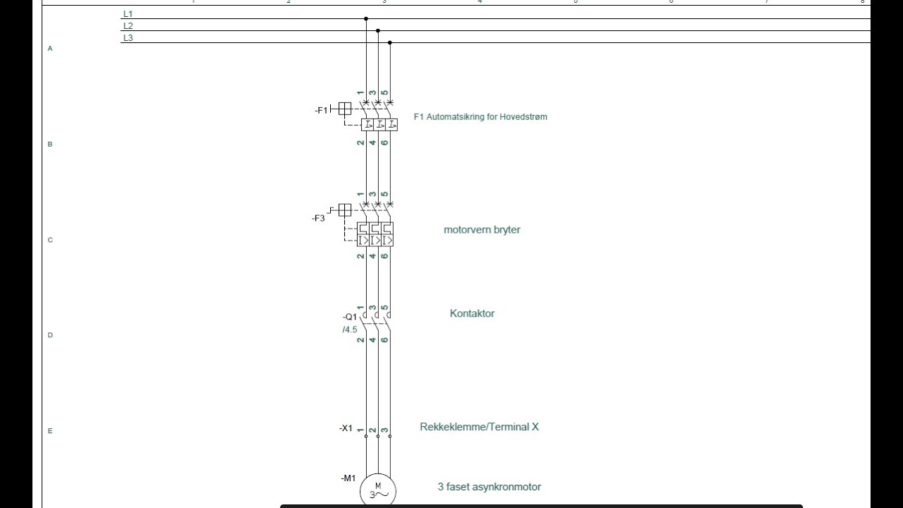 PLS: Start og stopp av trefaset asynkronmotor  : PCSCHEMATIC