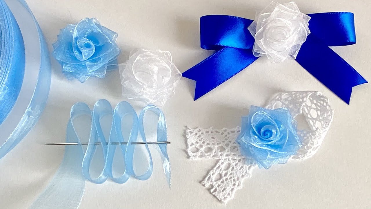 針で引き抜く「リボンローズ」の作り方／How to make ribbon roses