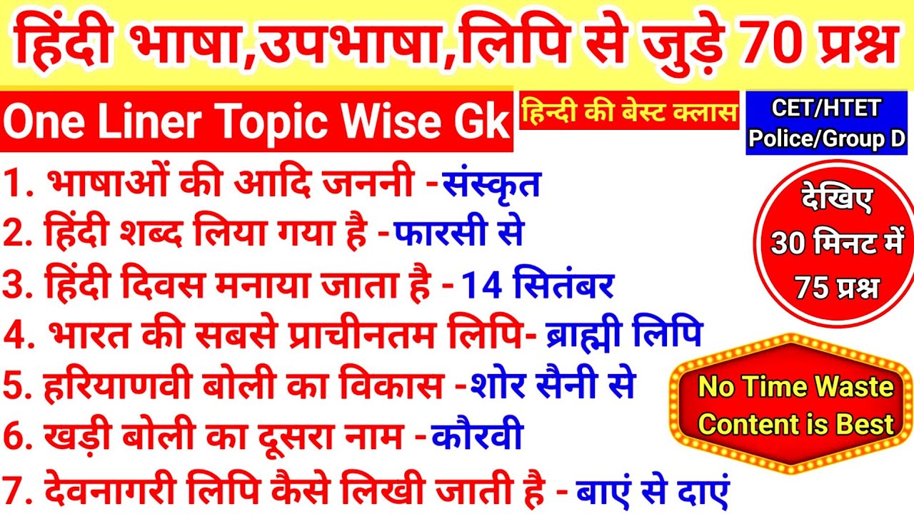 हिंदी भाषा,उपभाषा,बोली, लिपि।Hindi Vyakaran।Hindi Gk Haryana।Hssc/Cet/Police/Htet_#hindigk