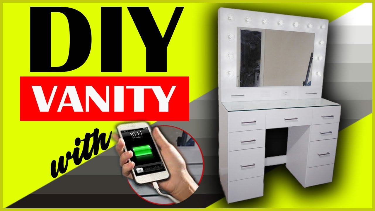 DIY Makeup Vanity Mirror with Lights, Dimmer, & Phone Charger plus more..