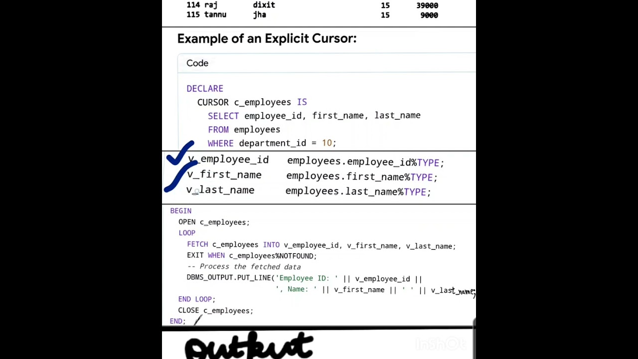 Example of cursor in DBMS