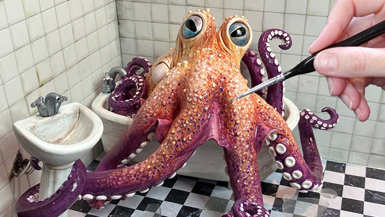 How to make a MONSTER OCTOPUS in the Bath! Diorama, Resin, Polymer Clay