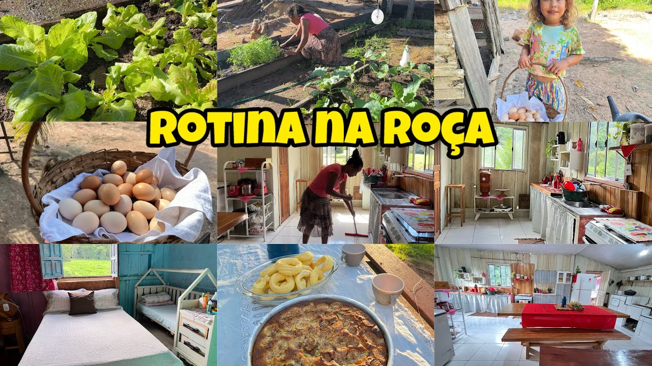 MINHA ROTINA NA RO&Ccedil;A/ CUIDANDO DA HORTA E DA LIMPEZA DA CASA + Biscoito de queijo e bolo de banana
