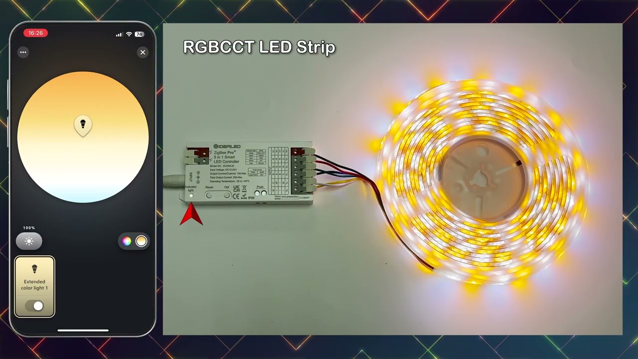 GIDEALED ZigBee 5 in 1 LED Controller works with Philips Hue Bridge, for RGBCCT COB LED Strips