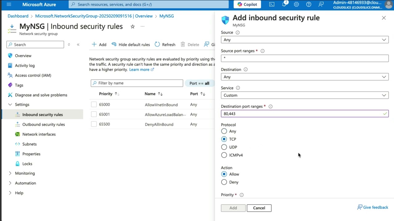 Microsoft Azure Fundamentals Challenge Lab: Implement a Network Security Group 250209