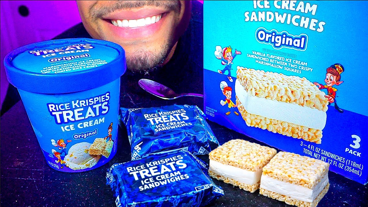 ASMR RICE KRISPIES TREATS ICE CREAM SANDWICHES CRISPY EATING SOUNDS JERRY CANDY TREATS