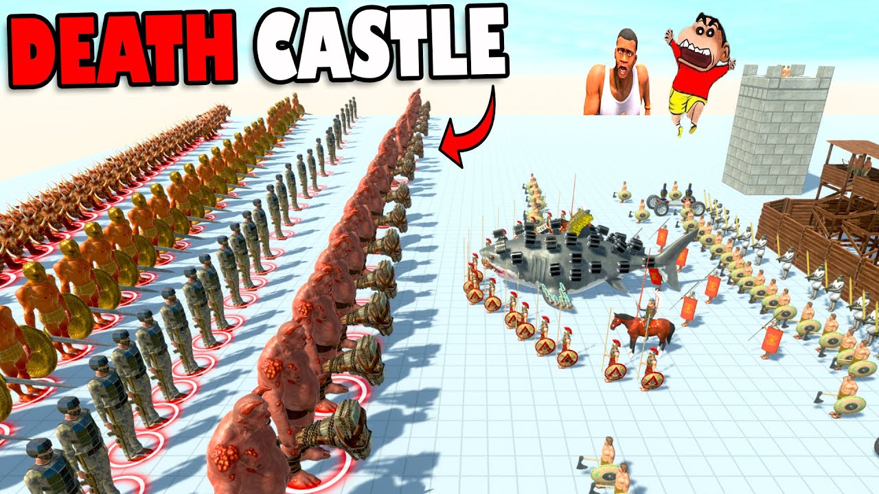 CHOP ARMY CASTLE DEATH TRAP vs SHINCHAN and HAMID TEAM in Animal Revolt Battle Simulator Hindi