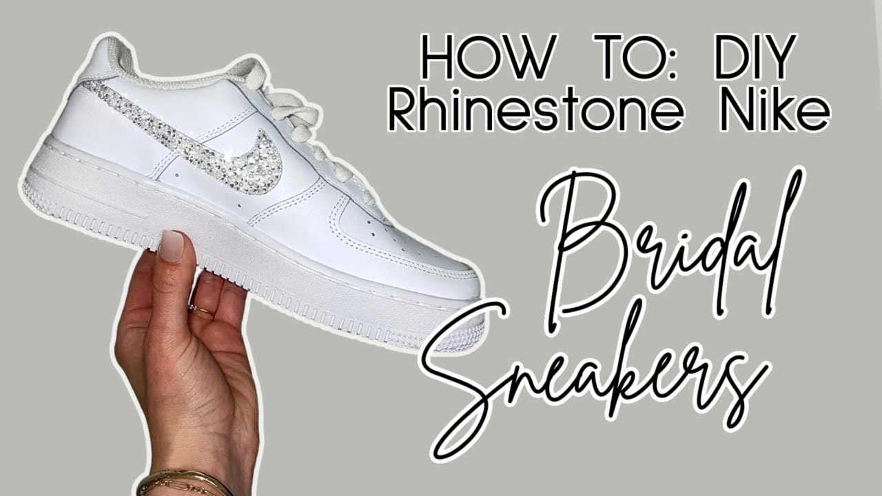DIY rhinestone sneakers | how to make nike wedding shoes 👟✨🤍