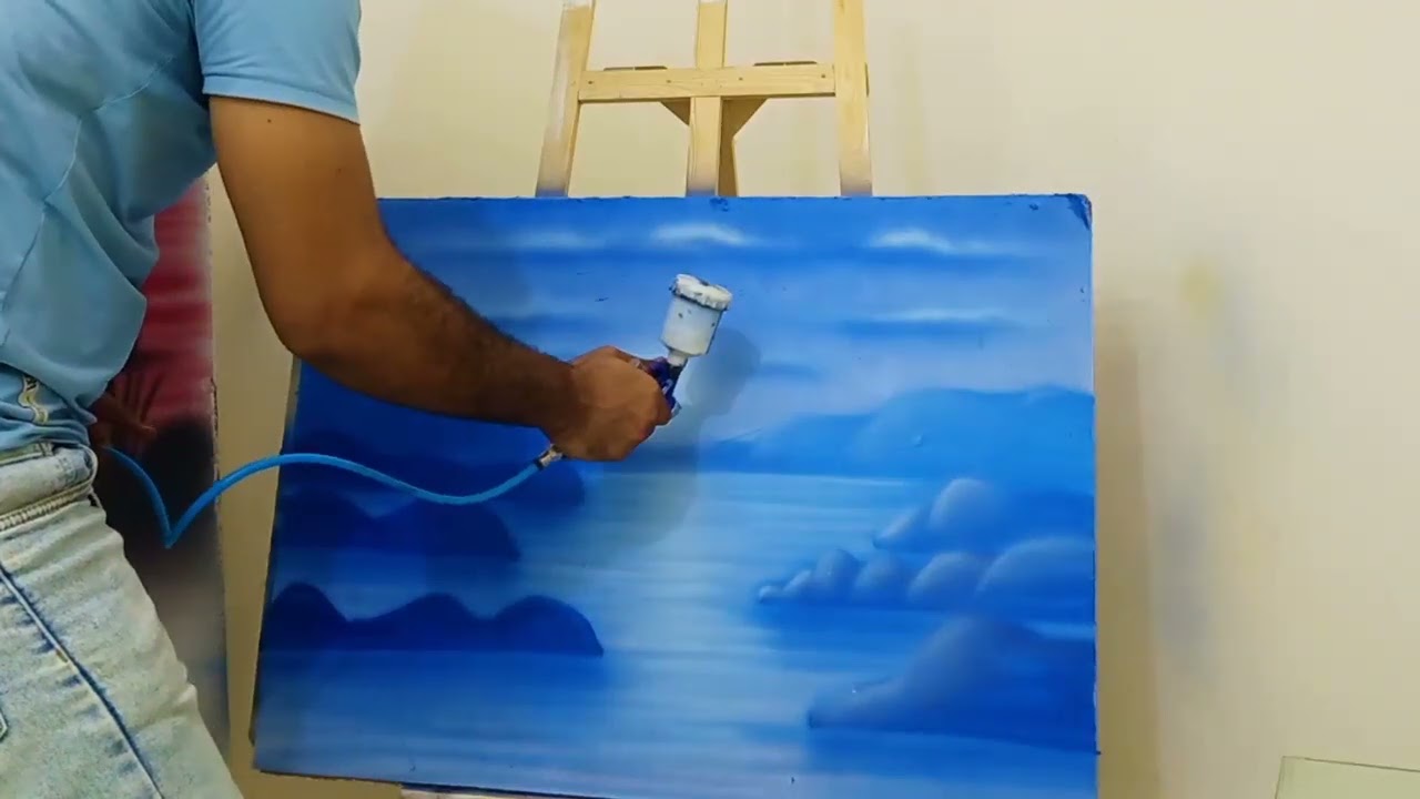 رسم لوحة منظر طبيعي باستخدام مسدس الرش فقط 🎨🖌️👌