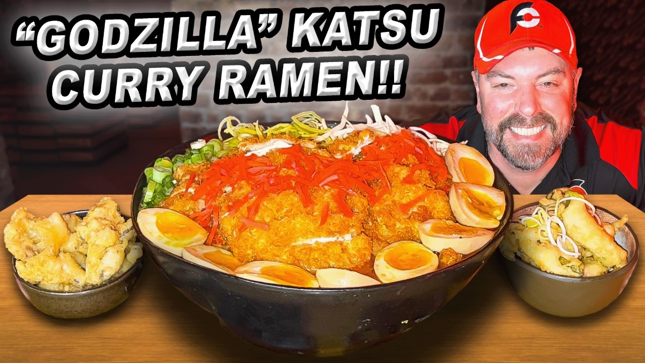 "That's NOT Enough Food?!" | Supersized Katsu Curry Ramen Challenge w/ Extras!!