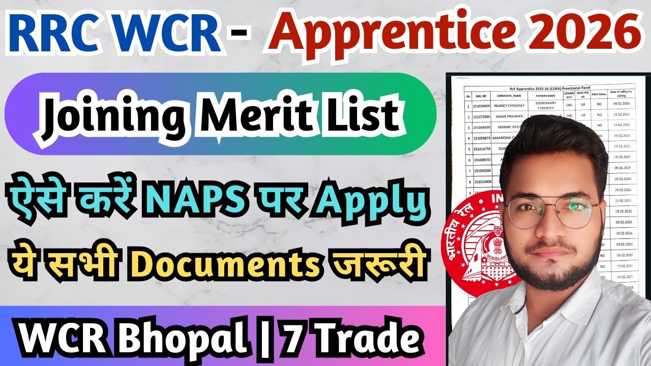 WCR Apprentice Joining Merit List 2026, West Central Railway Apprentice Joining Merit List 2026