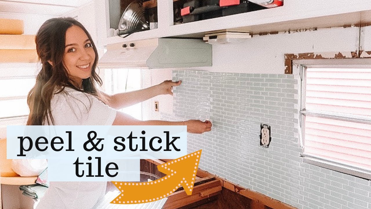 HOW TO: PEEL AND STICK KITCHEN TILE in our camper//easy & affordable kitchen backsplash