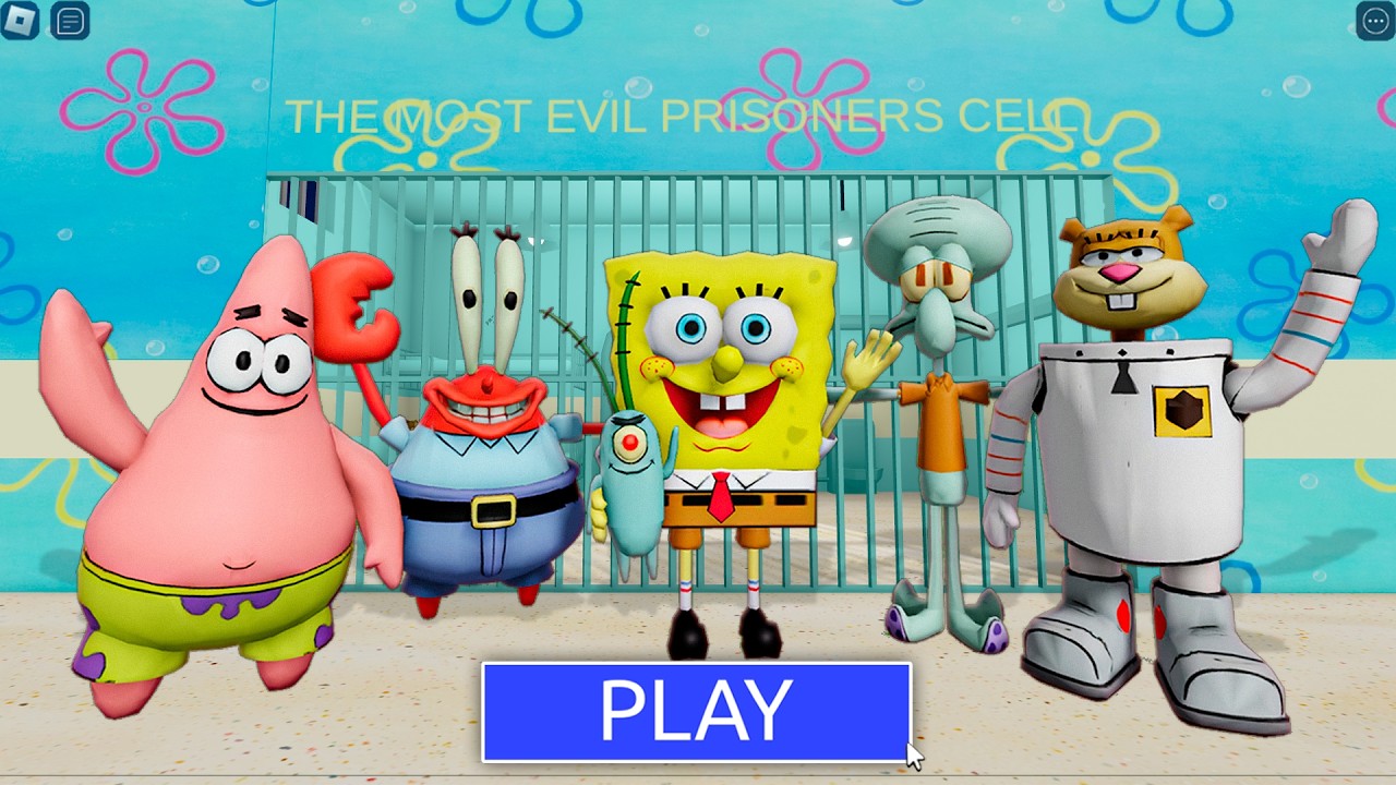 SPONGEBOB, PLANKTON, SANDY! PRISON RUN BARRY! #Roblox #obby
