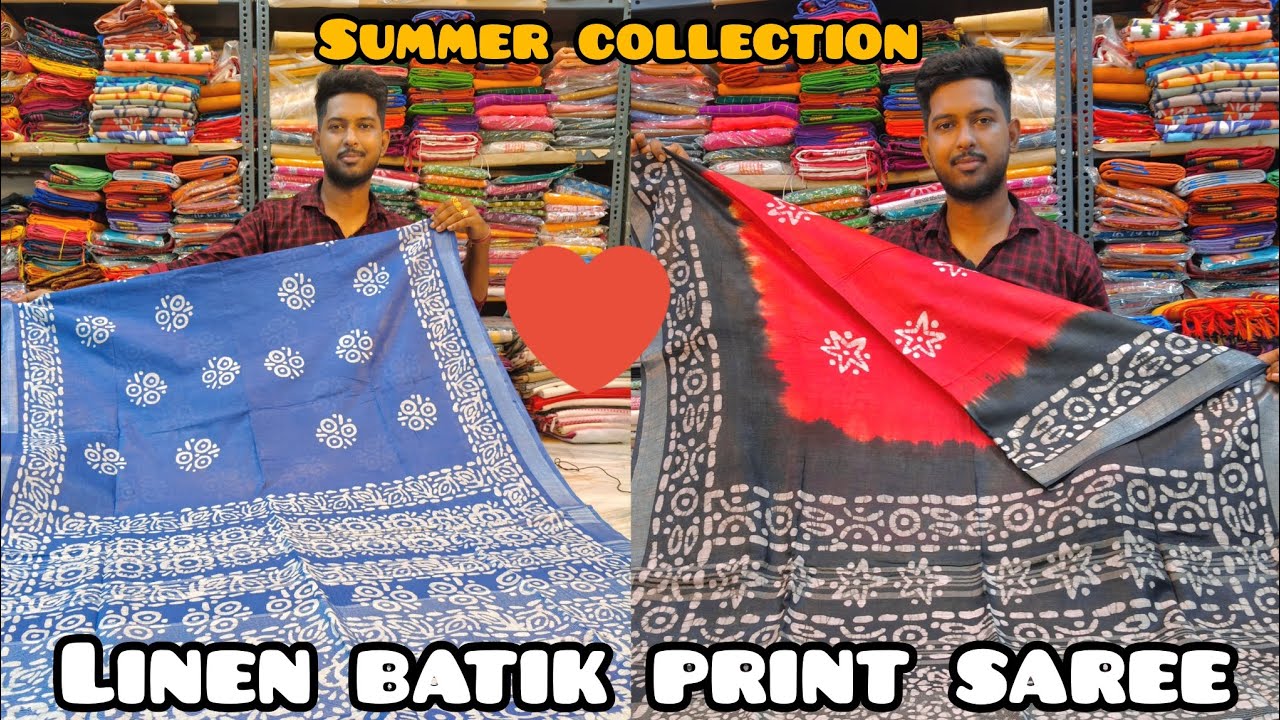LINEN BATIK SAREE | LINEN BATIK PRINT SAREE | LINEN BATIK SAREE COLLECTION  LINEN BATIK MANUFACTURER