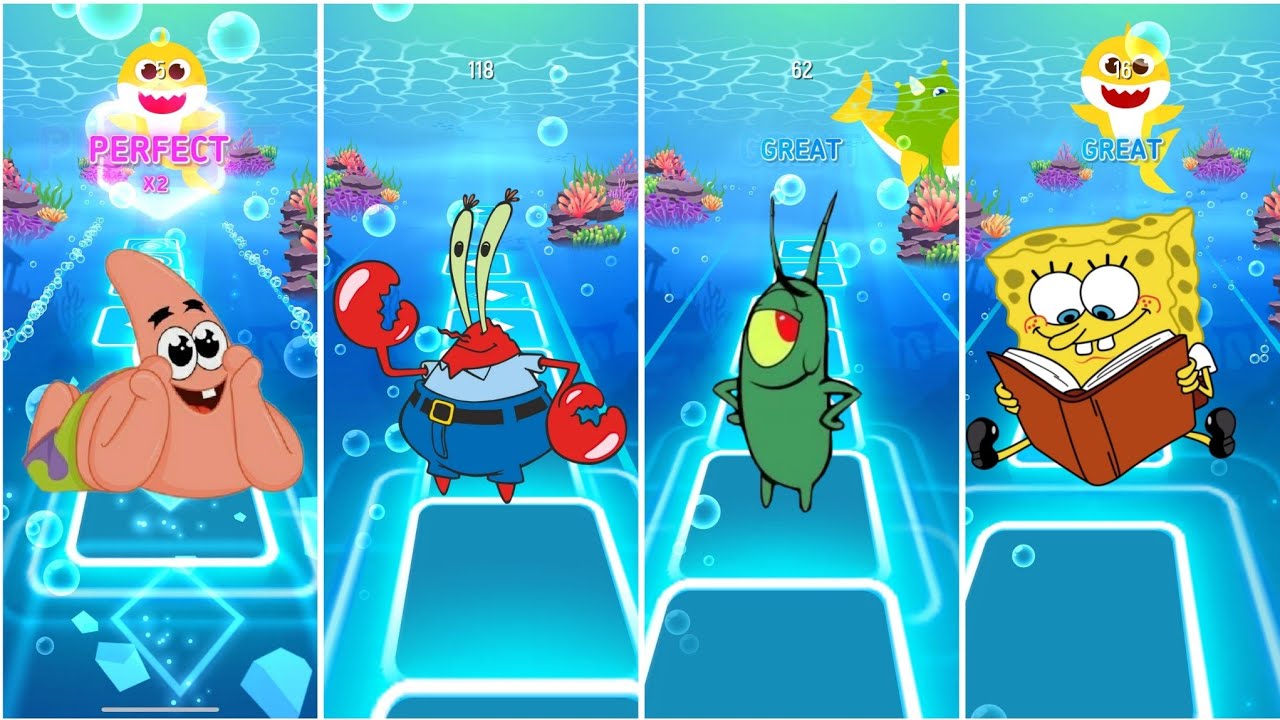 Patric star 🆚 SpongeBob 🆚 Sandy cheeks 🆚 squidward EDM rush tiles hop