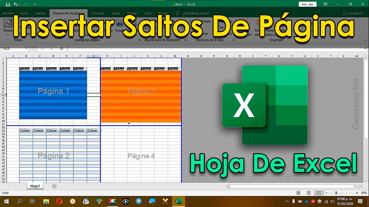 Insertar saltos de p&aacute;gina hoja de c&aacute;lculos Excel dividir tablas varias p&aacute;ginas