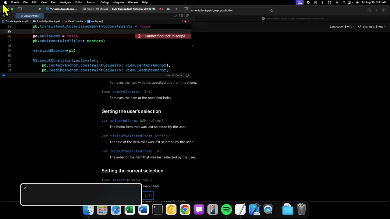 macOS Development with AppKit - 27 - Popup Buttons and Pull Down Buttons using NSPopupButton
