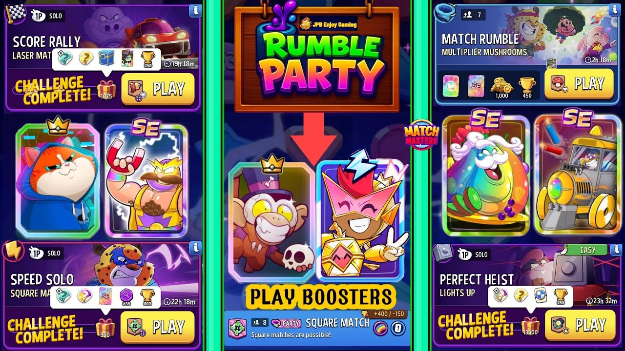 (PARTY+1 RUMBLE+3 SOLO) Laser Matches/ Square Matches/ Lights Up/ Multiplier Mushrooms 🍄