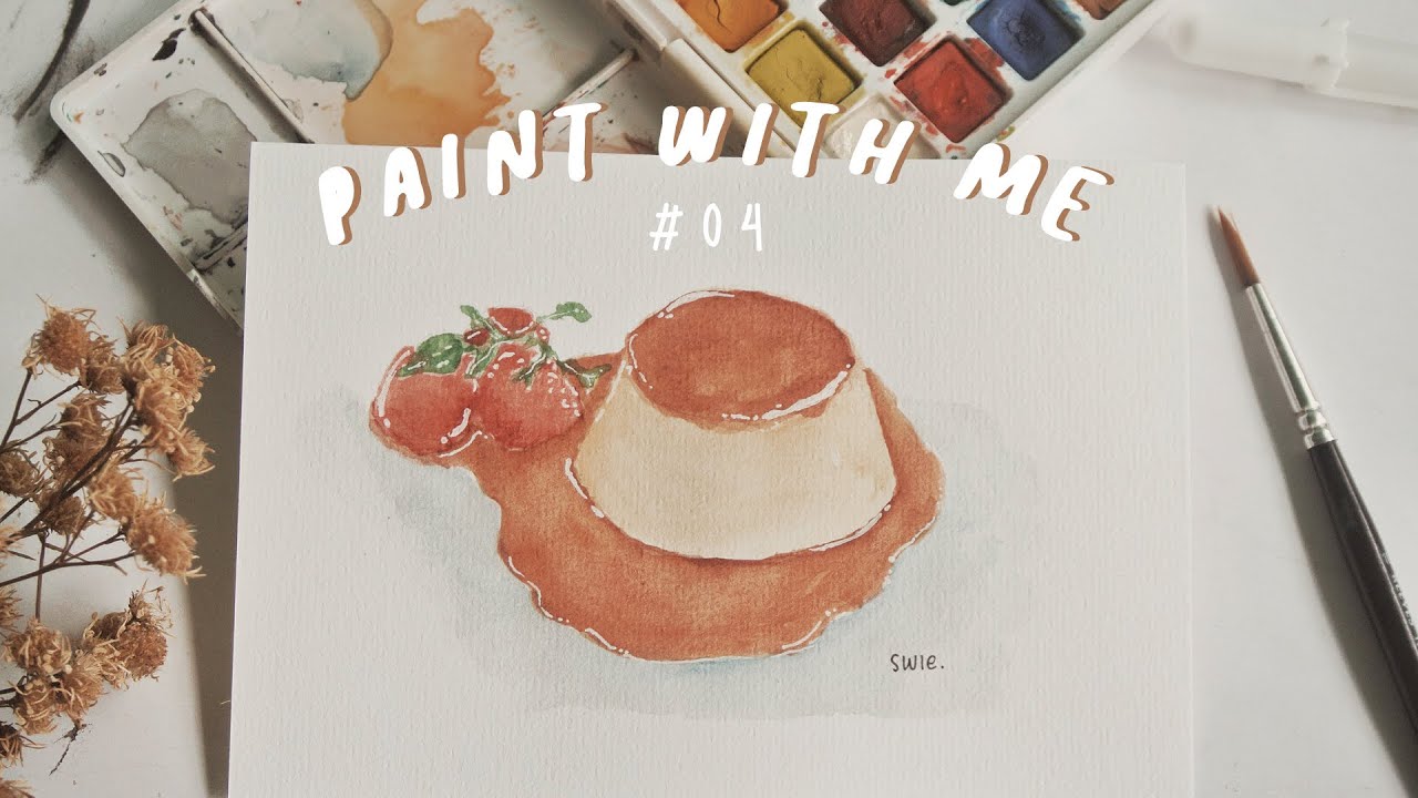 Watercolor Food Painting Creme Caramel Pudding | Paint With Me #04 | Indonesia