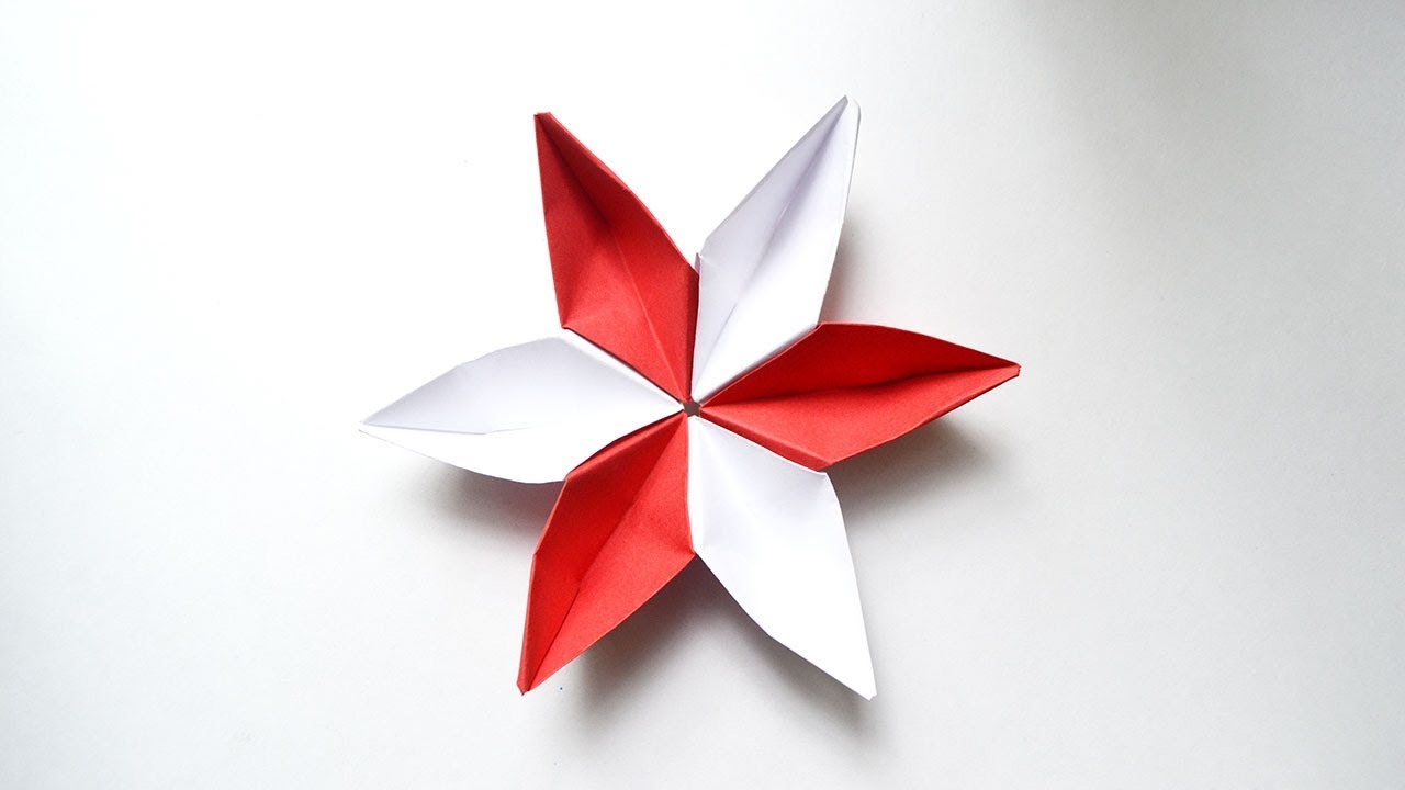 How to make a FLOWER SAKURA ORIGAMI Modules out of red and white paper Tutorial DIY