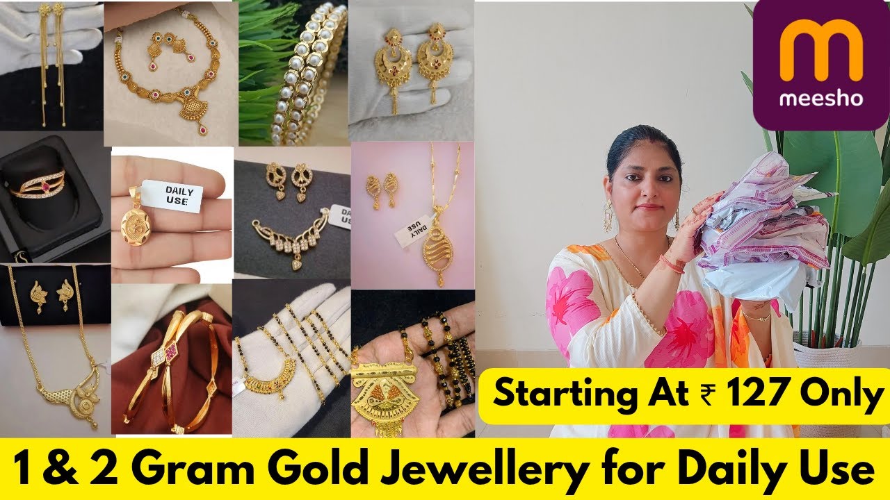 Meesho New 1 & 2 Gram Gold Jewellery Haul | Daily Use Gold Plated Bangles, Earrings, Mangalsutra