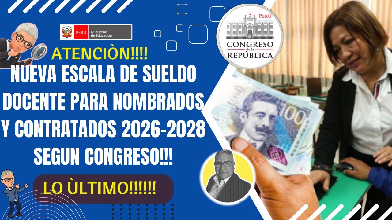 😱😱NUEVA ESCALA DE SUELDOS PARA DOCENTES NOMBRADOS Y CONTRATADOS 2026- 2028 SEGUN CONGRESO 💢💢