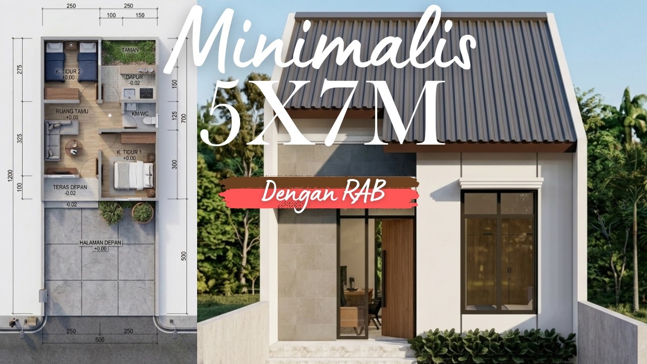DESAIN RUMAH UNTUK SUBSCRIBER | RUMAH MINIMALIS 5 x 7 DAPUR SEMI OUTDOOR DENGAN RAB
