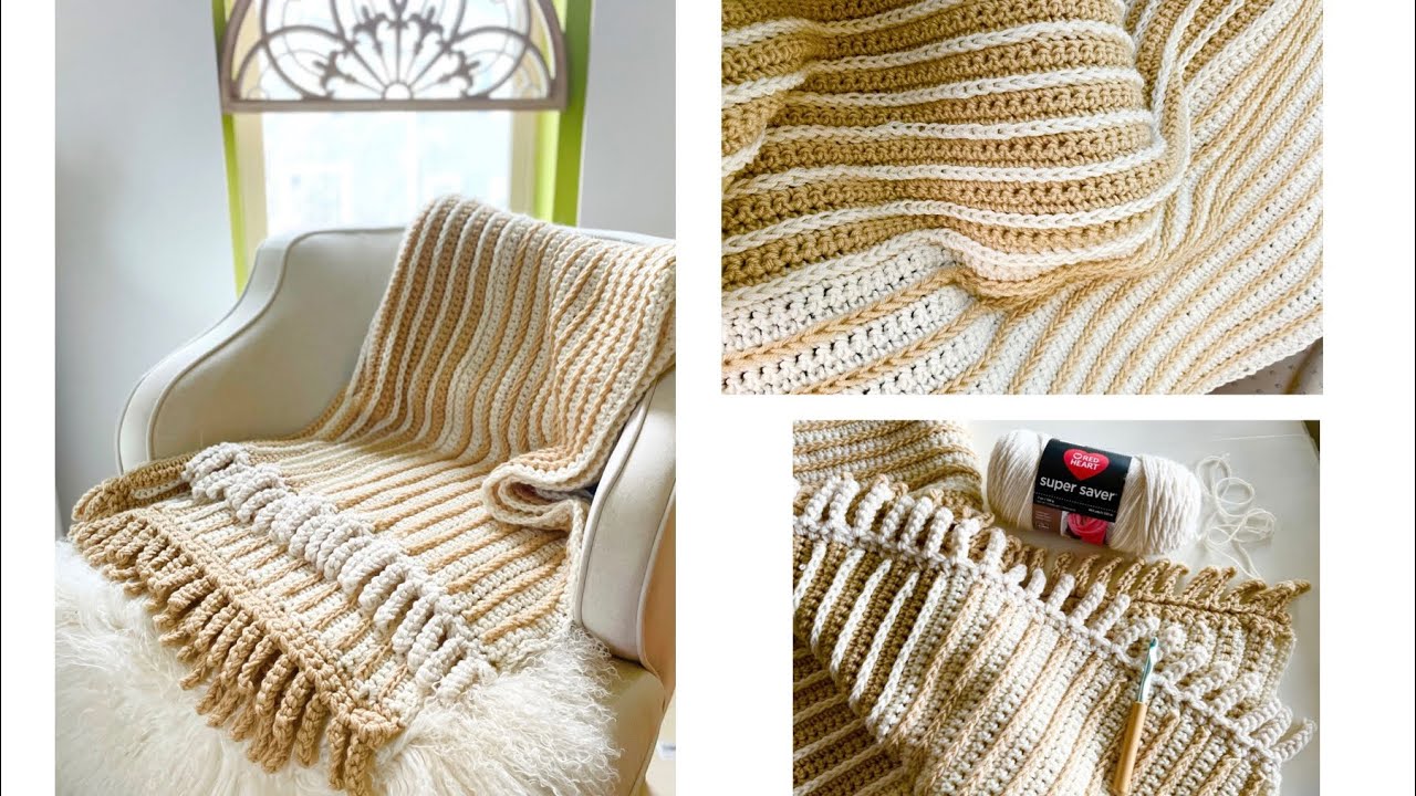 Crochet Buttercream Stripes Blanket, Warm, Neutral, Beige, Cream, Modern