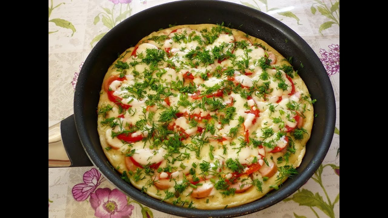 Вкусная пицца на сковороде за 10 минут/pizza in a pan for 10 minutes.