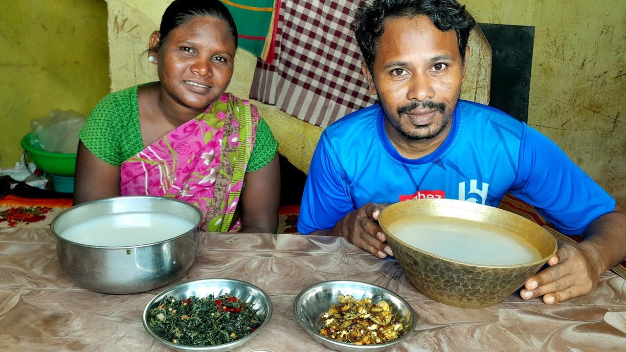 ASMR Eating Pakhala Bhata | Pakhala Sag Bhaja | Karela Fry | Denner 