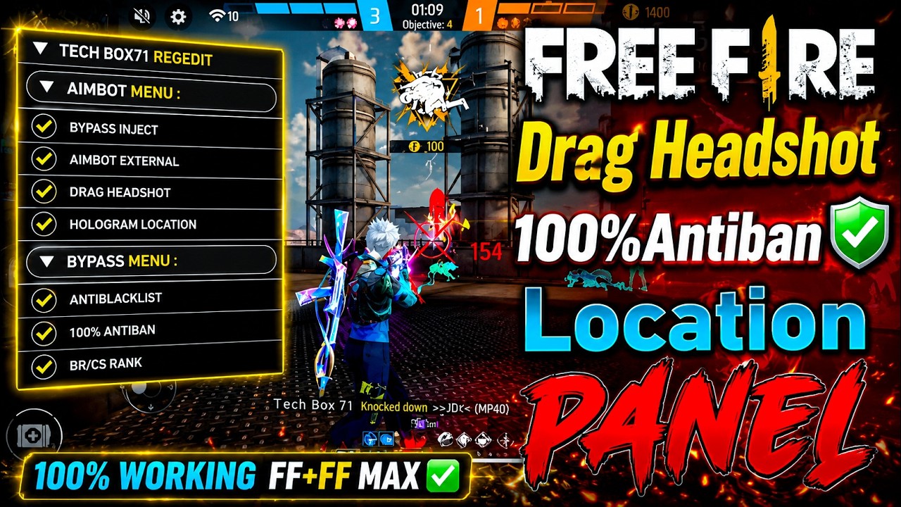 Free Fire Headshot + LOCATION PANEL🔥OB54 Update Hack🎡100% Rank Working AIMBOT+HOLOGRAM🎮New Injector
