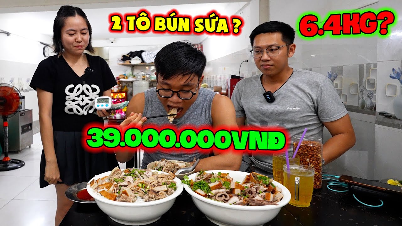Chàng Trai Cơ Bắp Dám Đương Đầu 2 Tô BÚN SỨA 6.4KG Nhận Thưởng 39.000.000Đ Chấn Động Quán Chị Mến.
