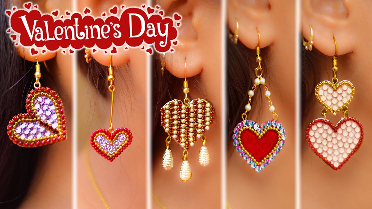 Valentine's day special|5 easy Heart shape Earring Design|5 min Craft|handmade jewelry